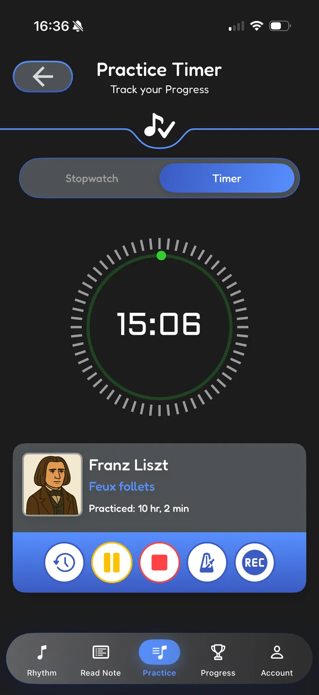 Practice timer counting down