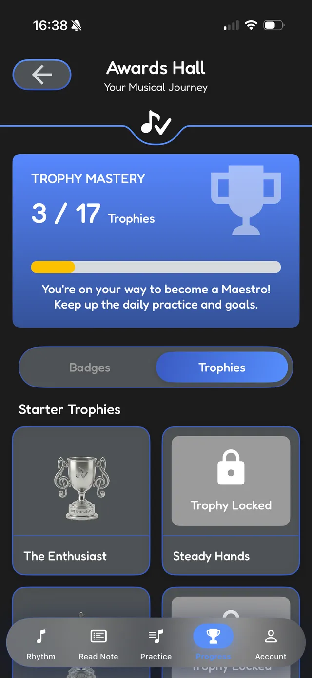 Trophy collection with locked trophies