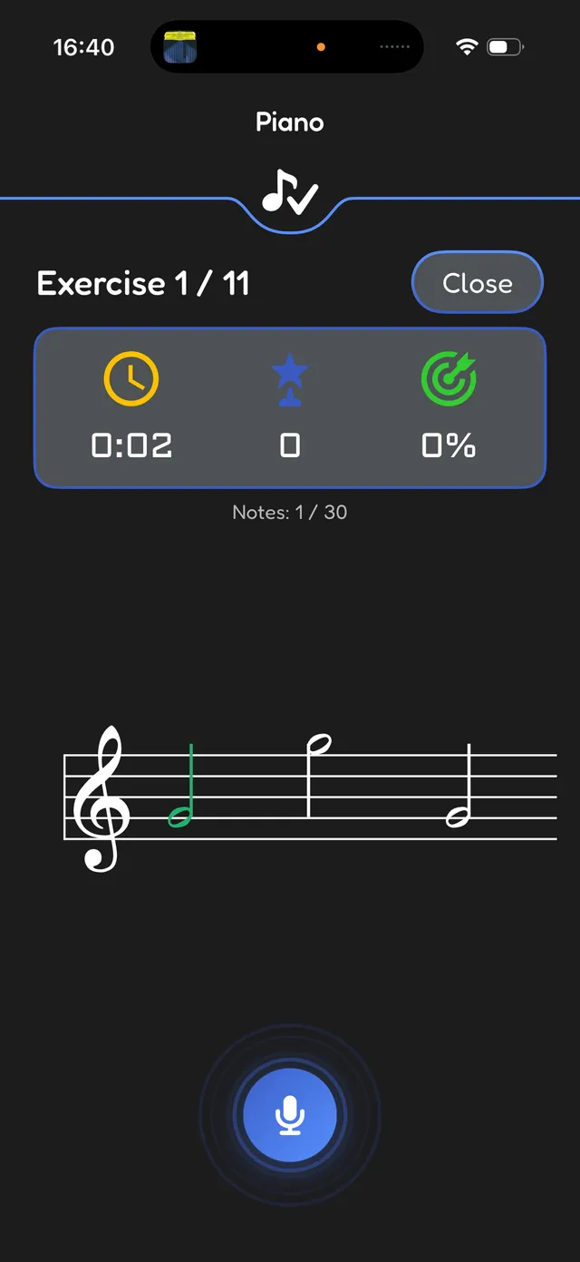 Piano exercise answered through the microphone