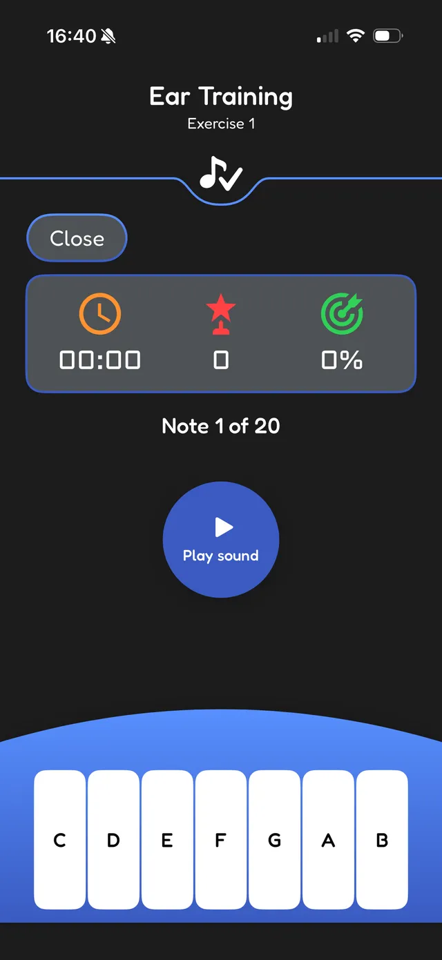 Ear training exercise with play sound button