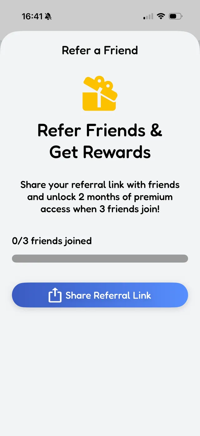 Refer a friend rewards screen